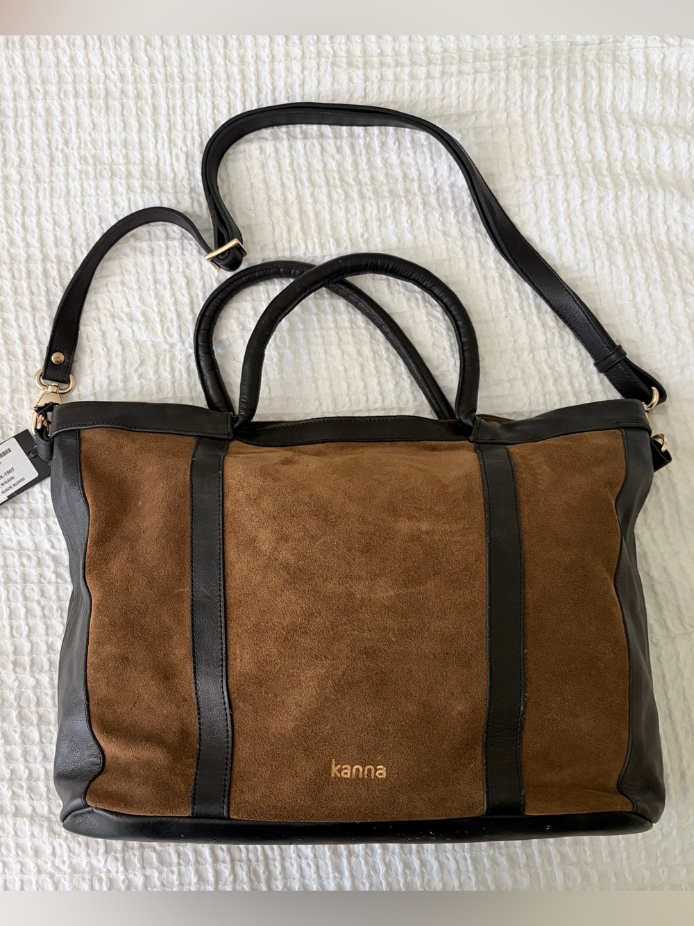 NWT Brown Suede Tote with Black Leather Trim